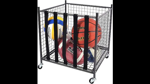 Mythinglogic Rolling Sports Ball Storage Cart, Sports Lockable Ball Storage Locker with Elastic...