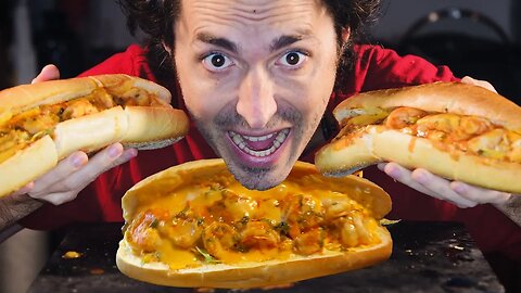 GIANT Buffalo Shrimp Cheese Steak ! * ASMR mukbang no talking * nomnom