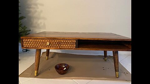 Edloe Finch Solid Wood Coffee Table Beehive Honeycomb Design Drawer Gold Tips Honey