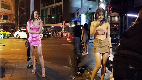 Thailand Bangkok midnight street scenes. Nana plaza to Thermae cafe pretty ladies!