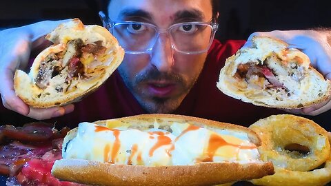 HUGE CHEESY HOT GARBAGE SANDWICH!! * MUKBANG * NOMNOMSAMMIEBOY