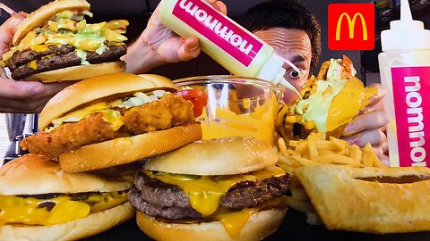 MCDONALDS CHEESE SAUCE FEAST! BURGERS CHICKEN & FRIES * ASMR NO TALKING * Nomnomsammieboy