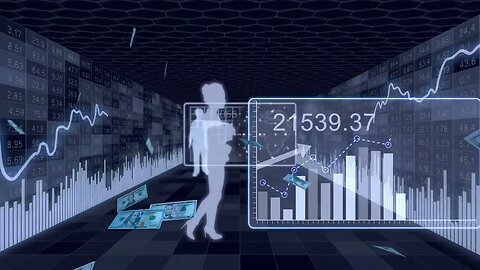 scattering dollar banknotes in a tunnel of dynamic stock market boards and silhouet SBV 347167473 HD