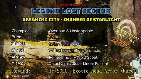 Destiny 2 Legend Lost Sector: Dreaming City - Chamber of Starlight on my Hunter 2-8-23