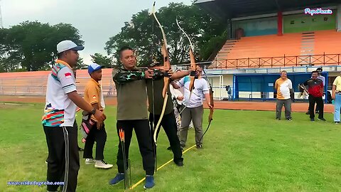 Regent of Kebumen Practicing Archery at Candradimuka Stadium