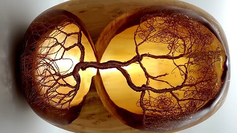 "Roots" A wire tree sculpture mounted in willow wood and cast in resin. Turned on the lathe. O.U.R.