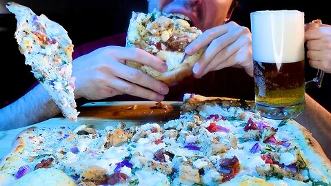 YOGURT SAUCE GREEK CHICKEN GYRO PIZZA PARTY !!! * MUKBANG * | NOMNOMSAMMIEBOY