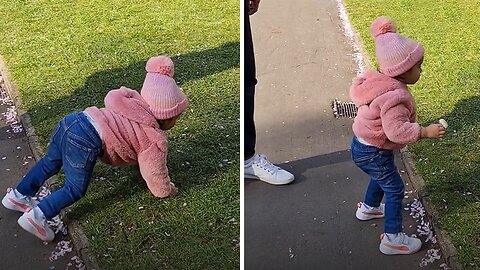 Adorable little girl likes to be extra cautious