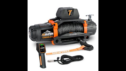 Review ZESUPER 12V 13000-lb Load Capacity Electric Truck Winch Kit Synthetic Rope, Waterproof O...