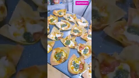 Cooking EASY CHEESY Wonton Pizza Bites #shorts