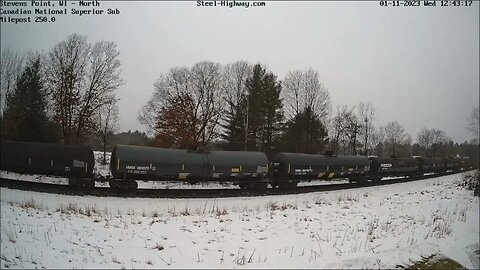 EB Ethanol with CN 3115 BC Rail as DPU at Steven Point, WI on January 11, 2023