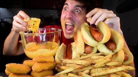 ASMR CHEESY SMOKED SAUSAGES , JALAPENO POPPERS , FRENCH FRIES MUKBANG (No Talking) NOMNOM