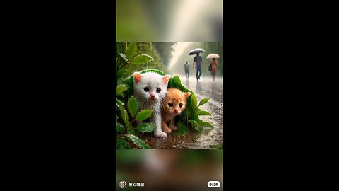 cute kittens at raining day