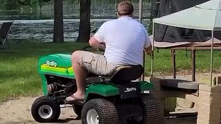 Dad Loses Control Of The Lawnmower While Showing The Kids How To Use It