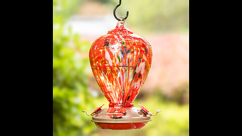 LaElvish Garden Hummingbird Feeder, 18OZ Hummingbird Feeders for Outside Hanging, Hand Blown Gl...