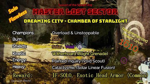 Destiny 2 Master Lost Sector: Dreaming City - Chamber of Starlight on my Hunter Solo-Flawless 2-8-23