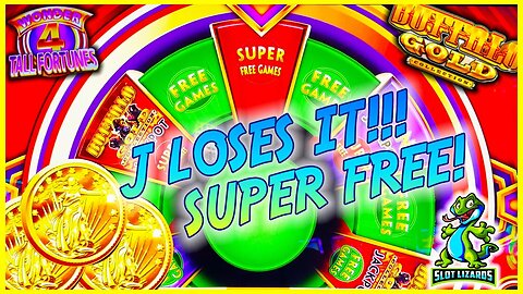 J LOSES IT! SUPER FREE GAMES! OCTOSLAPPER BREAKS THE CASINO! Buffalo Gold Wonder 4 Wonder Wheel Slot