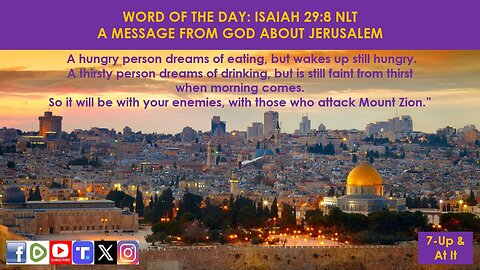 WORD OF THE DAY: ISAIAH 29:8 NLT - A MESSAGE FROM GOD ABOUT JERUSALEM