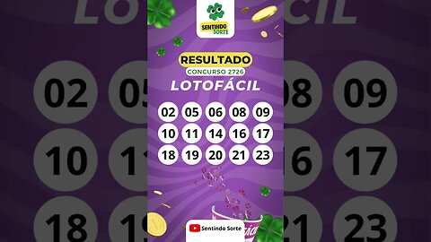 🍀 Resultado LOTOFACIL 2726 | Sentindo Sorte #shorts