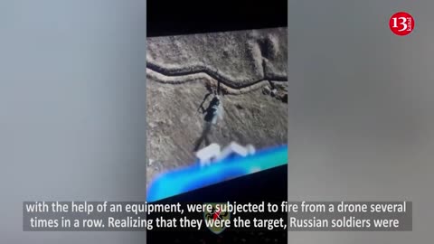 Russians digging trench with equipment fired at from a drone - They abandon equipment, flee to tench