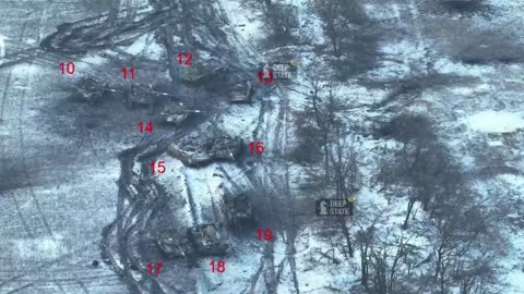 Collection of various Russian vehicles destroyed or abandoned in attempts to advance around Ugledar