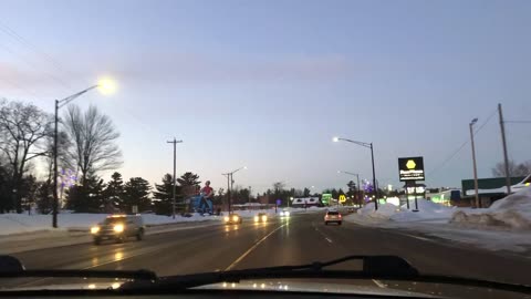 A Snowy Sunset Drive through Minocqua, WI