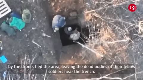 Russian digging trench was targeted by drone - his fellow soldiers abandoned him and ran away