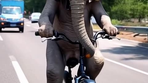 An elephant driving a bicycle