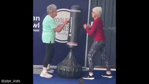 Old Ladies Sparing and Flying Trampolines