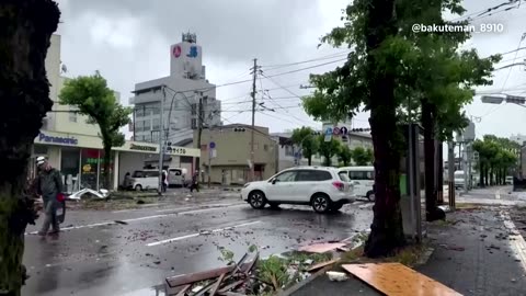 Typhoon Shanshan overturns cars, topples power lines