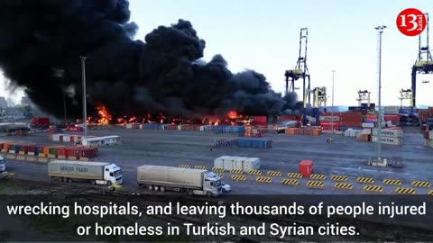 WATCH: Huge fire at Turkey's Iskenderun Port AFTER DEADLY EARTHQUAKES, DRONG FOOTAGE