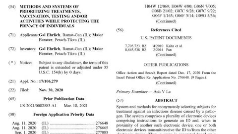 COVID001 COVID 19 TRACKING SYSTEM PATENT NO.: US 11107588-B2 DATE OF PATENT: AUG.31, 2021 Methods a