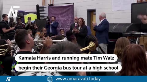 Kamala Harris and Tim Walz Visit Liberty County High School on State Bus Tour | Amaravati Today News