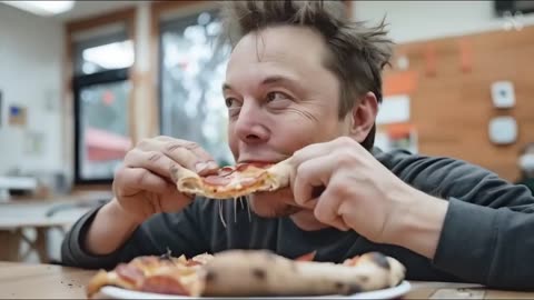 Elon Musk eats pineapple anchovies pizza. AI 2024