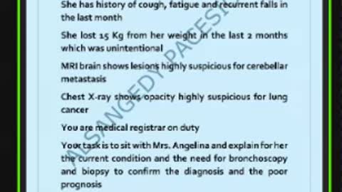 ST4.Talk to 50 year old lady with a fracture, she was found to have suspicious lung cancer