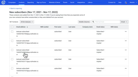 Contact growth report Constant Contact