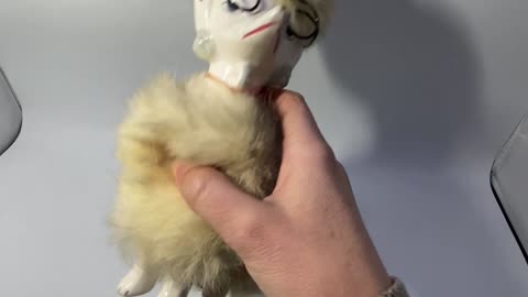 Vintage Ceramic Poodle with Fur and Glasses Figurine Japan