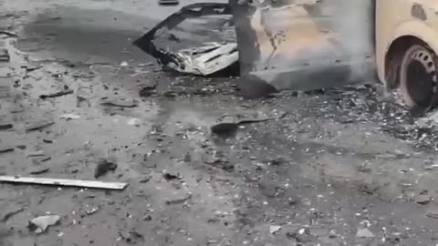 Destroyed car of Norwegian mercenaries in Artemivsk.