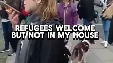 Journalist asks the crowd at a ‘Refugees Welcome’ demonstration if anyone