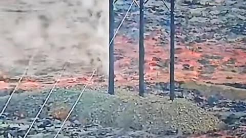 A Lava Flow Set Fire To A Power Pole Near Grindavik, Iceland