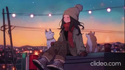 Anime Girl on Rooftop with Cat at Sunset | Relaxing Music for Stress Relief & Focus | Peaceful Vibes