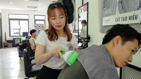 Vietnam Barbershop - Relax with Beautiful Girl Massage Head & Face - 30Shine