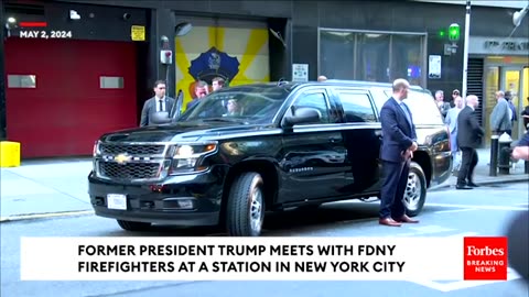 Former President Donald Trump Brings Pizza To FDNY Firefighters In New York City