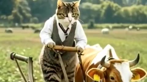 Funny cat and cow