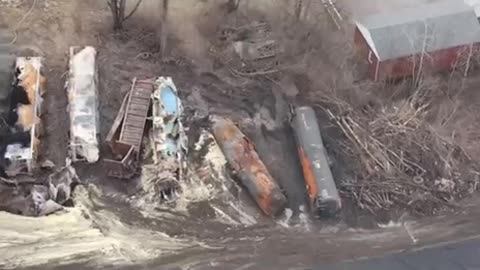 A first look at the East Palestine, Ohio train derailment since the fire was put out.