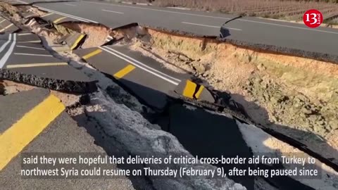 Drone footage shows huge cracks in road connecting Hatay, Aleppo