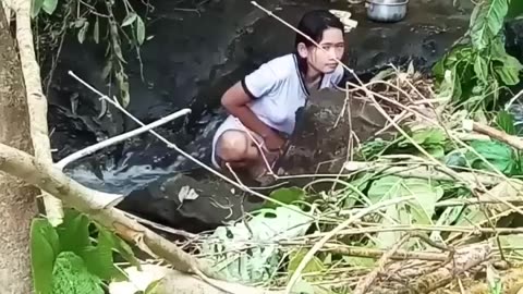 bathing in the river