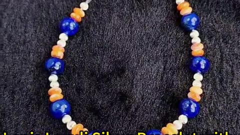 GN-20240924-04 Lapis Lazuli Silver Bracelet with spiny oyster Natural Gemstone Jewelry