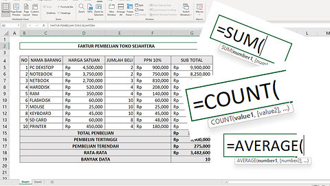 Menggunakan Rumus SUM COUNT AVERAGE pada microsoft Excel