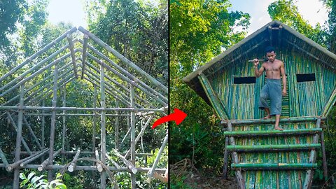 Build The Most Beautiful Bamboo Villa to Live in Deep Jungle, Jungle Survival Villa Off Grid